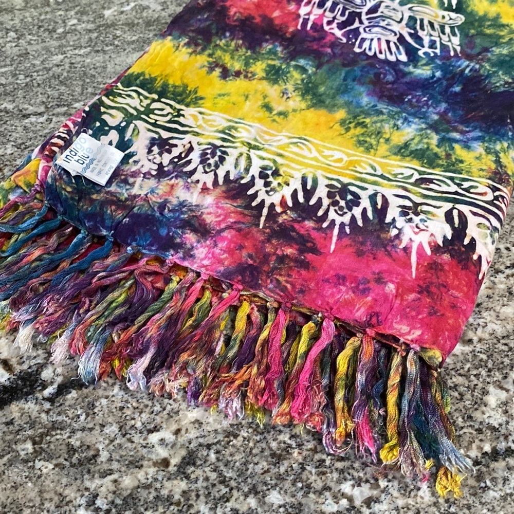 Vintage Tribal Print & Tye Dye Sarong or Pashmina 47x64 by indigo blue​